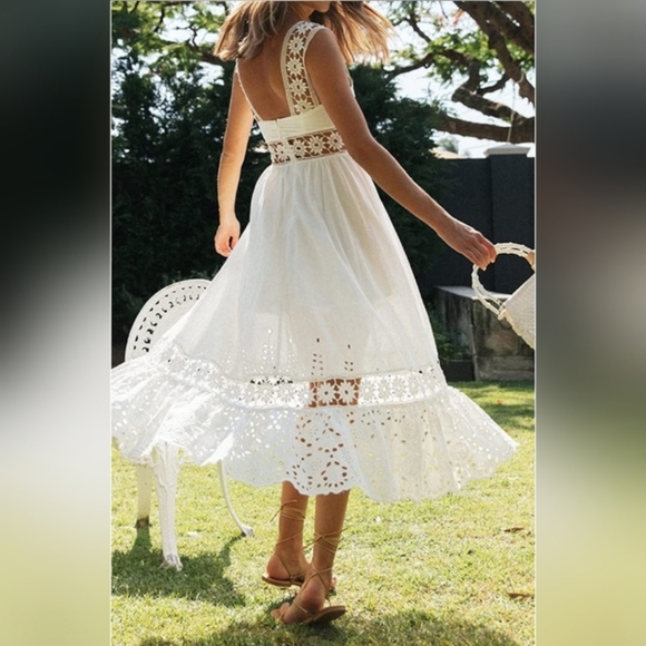 🌞Boho Lace Slip Women Long Dress Square Neck Knitte - Picture 3 of 4